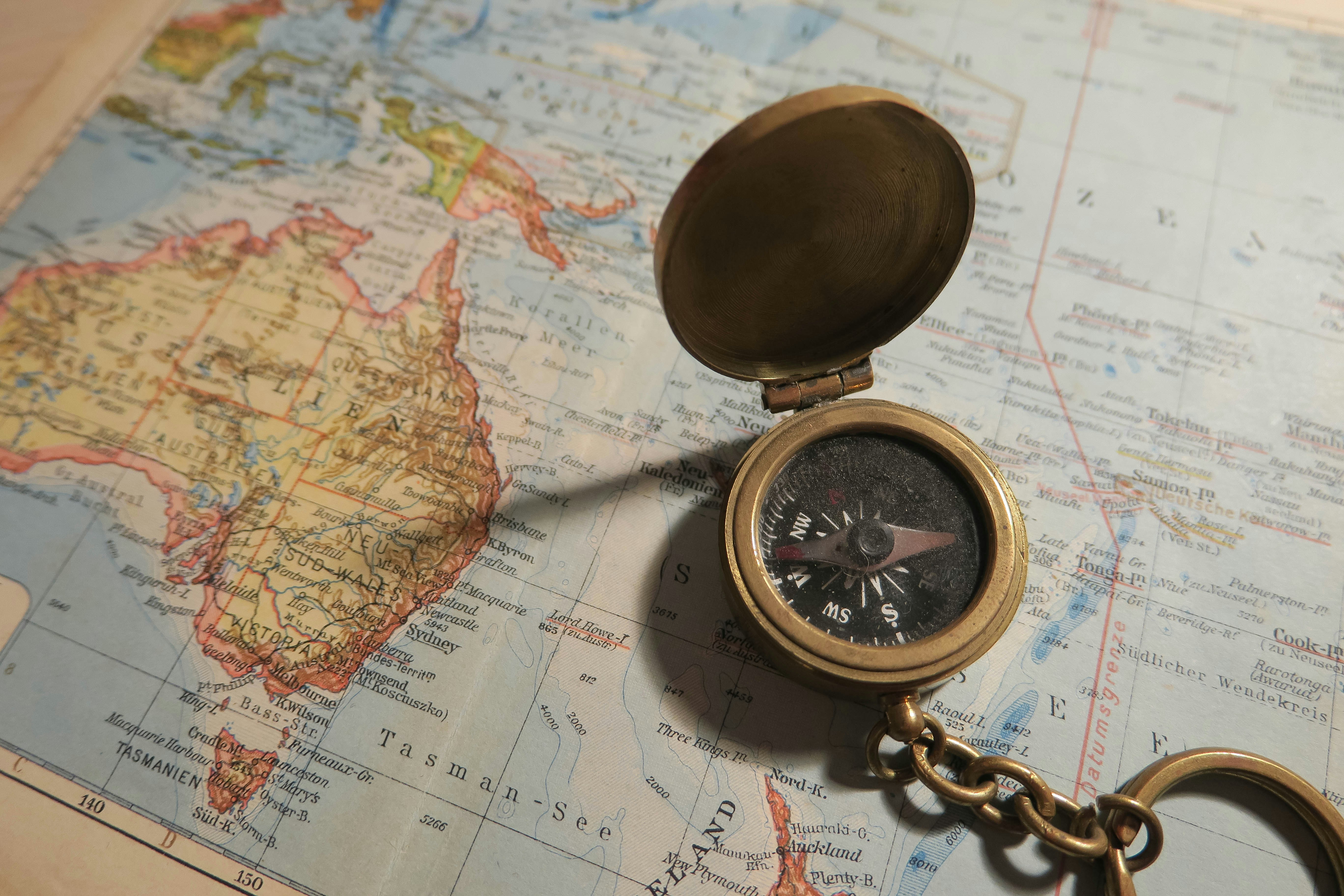 Compass on vintage map